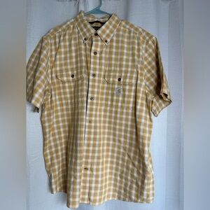 Carhartt Shirt Adult Large Yellow White‎ Plaid Button Up Camp Casual Men